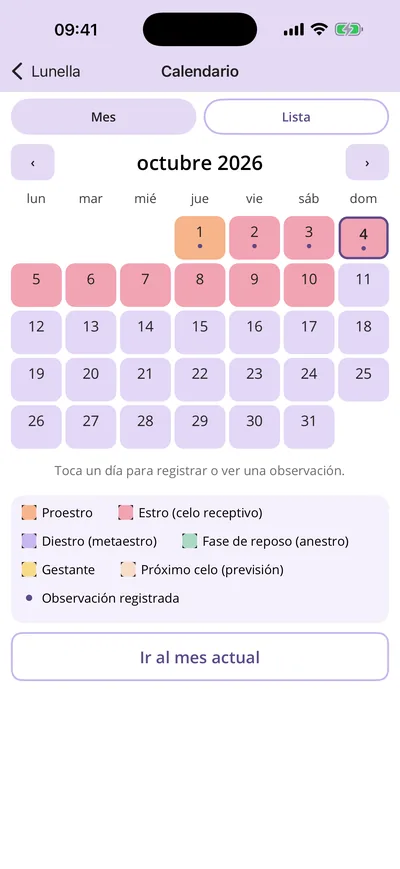 Calendario coloreado por fases