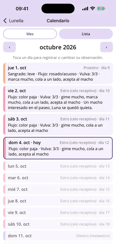 Vista de lista con observaciones